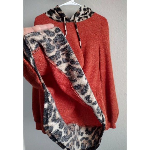 Women's Animal Print Hoodie Sweaters Casual Knit Pachwork Size M Orange Brown - Picture 7 of 9